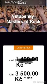 Prodám lístky na Masters of Rock 2025