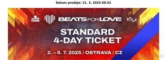 Prodám vstupenku na Beats 4 Love 2025