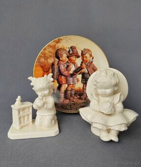Nádherná sestává figurek a talíře od M.J. Hummel a Goebel