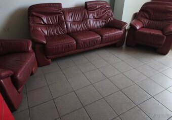 Kožená sedací souprava 3+1+1 - PRAVÁ KŮŽE, TOP STAV