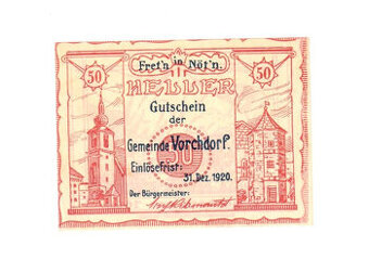 50 Heller z Vorchdorfu z roku 1920, Rakousko, nouzová bankov