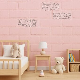 Tapeta na zeď růžová cihla, vintage písmo (45 cm)