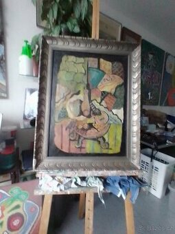 Zátiší s kytarou, kubismus, olej/plátno,rámováno.