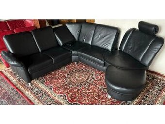 Luxusní rohová kožená sedací souprava s taburetem,3199
