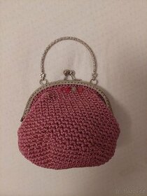 Ručně háčkovaná kabelka nová růžová s korálky - 1