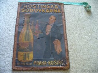 Stara-reklamni plechova cedule-HOSTINSKA SODOVKARNA-KOSIRE