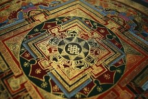 Ručně malovaná tibetská mandala thangka z Indie 4 - 1