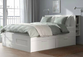 Ikea Brimnes postel bílá  rošty matrace čelo - 1