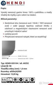 HRNEC PROFI GASTRO S POKLICI 98 LITRU NOVY