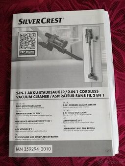 Prodám Aku vysavač Silvercrest tyčový a ruční 2v 1.