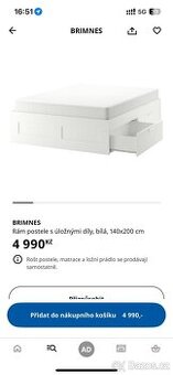 Ikea postel 140x200 s úložným prostorem a s rošty