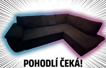 Pohodlná rohová sedací souprava - látková, tmavá, se spaním