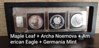 Set 3 ks Ag investiční mince + 1 ks slitek Germani Mint.