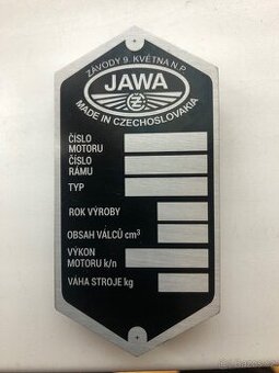 Výrobní štítek Jawa ČZ