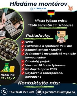 Hľadáme montérov.