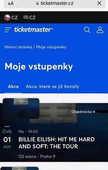 BILLIE Ellish místa ke stání Převod přes Ticketmaster