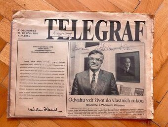 Noviny Telegraf s vlastnoručním podpisem Václava Klause - 1