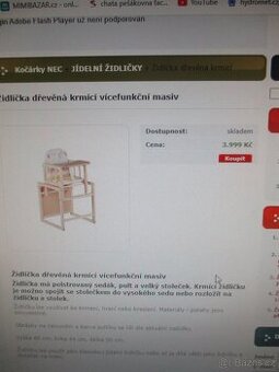 Nevyužitá dětská jídelní židlička
