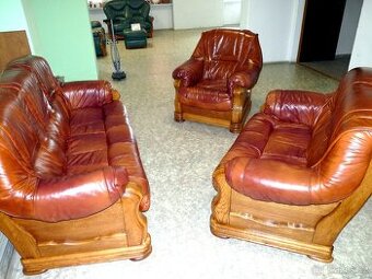 masivní kožená sedací souprava 3+2+1