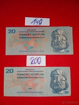 DVACET KORUN ČESKOSLOVENSKÝCH ŽIŽKA - cena za 1 kus