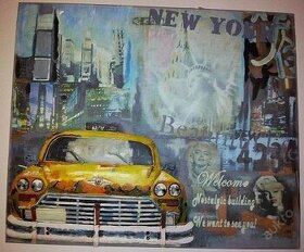 3D Plechový Obraz Taxík New York