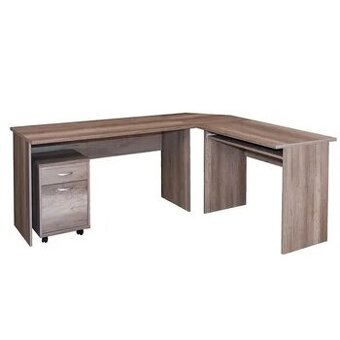 Rohový PC stůl NINA SC254 (dub, 216×168 cm) + kontejner
