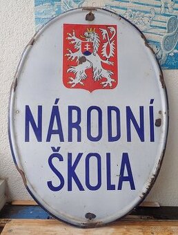 kovová smaltovaná cedule ,Národní škola´