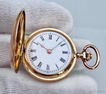 14K CELO ZLATÉ TŘÍPLÁŠŤOVÉ KAPESNÍ HODINKY GRAZIOSA