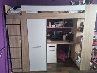 Vyvýšená postel s šatnou a stolem - 1