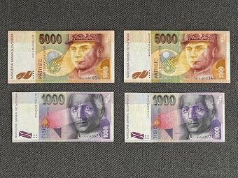 Slovenské bankovky 5000 SK a 1000 SK