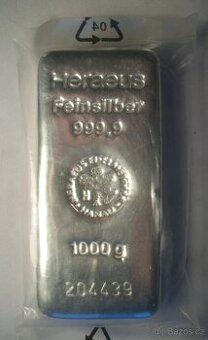 1000 g stříbrný slitek, Heraeus SA