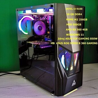 Herní i3 9100,16GB DDR4,NVME,RX560 4GB