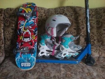 Dětské kolečkové brusle vel.32-35,koloběžka,skateboard a hel
