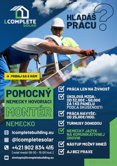 Fotovoltika - Pomocný nemecky hovoriaci montér - Nemecko