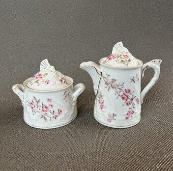 Secesní miniaturní konvička a cukřenka, 19.st. Thun