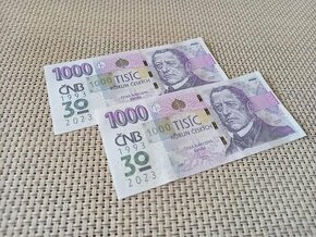 Dvě bankovky 1000Kč s přítiskem