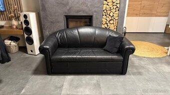 Kožená rozkládací dvoj sedačka - černá