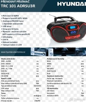 AM/FM TUNER-RADIO CD/MP3/USB/SD/MMC HYUNDAI-TRC101ADRSU3R