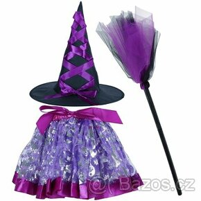 Kostým čarodějnice sukně, klobouk a koště - Fialová - 1