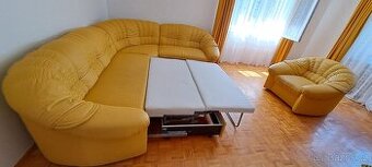 Sedací souprava, rozkládací rohový gauč a křeslo