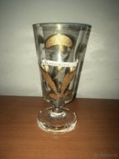 Skleněná starožitná sklenice grogovka ručně malovaná zlacená