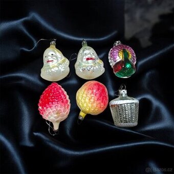 Staré foukané skleněné vánoční ozdoby 🪅 klaun, páv