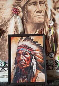 Náčelník, indián, tisk plátno-textil 46x30