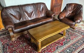Luxusní dubová rustikální kožená sedací souprava 3+1, č.2983