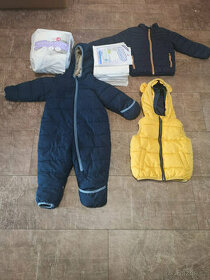 Dětská zimní bunda, vesta, kombinéza vel 6 měs až 1,5 roku