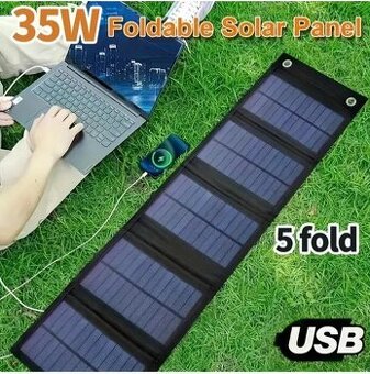 Skládací solární panel, 5 foto-článků, černý - NOVÝ