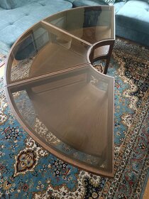 Stolek, 6 dílný, masiv - kouřové sklo