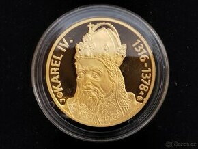 Nádherná zlatá medaile Karel IV. 700. jen 87ks, 999,9. PROOF