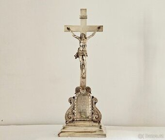 Ag stříbro stolní krucifix loťák rok 1864 biedermeier styl - 1