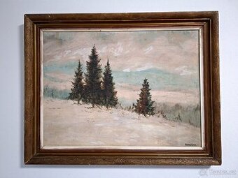 Starožitný obraz zimní krajiny